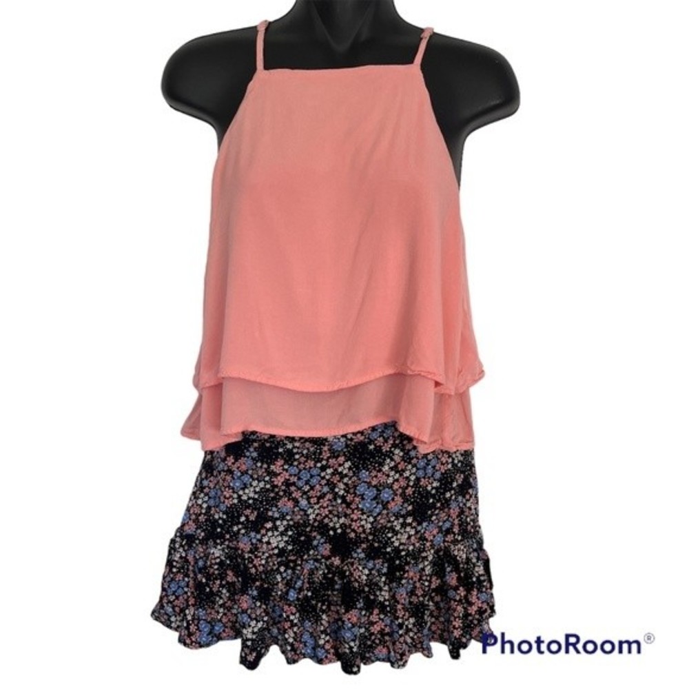 Forever 21 - Coral Halter & Floral Mini Skirt/Skort (2 pieces) - Size S